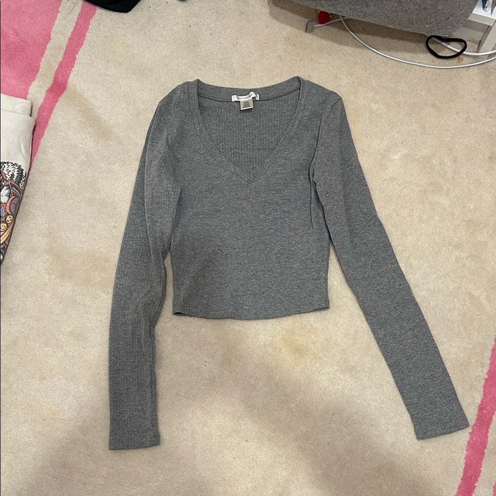 Bozzolo Gray V-Neck Long Sleeve Top